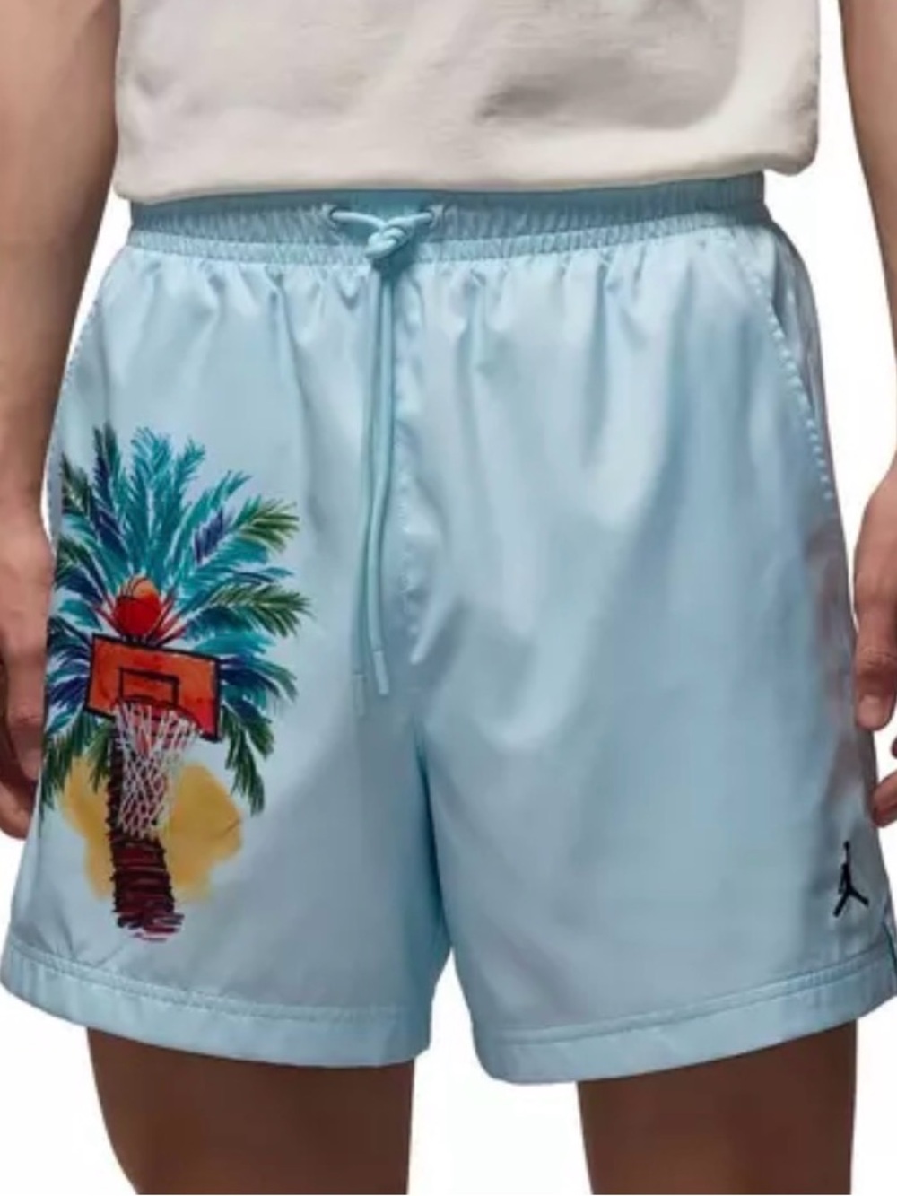 Jordan Essentials Glacier Blue Woven Lined Palm Tree Basketball Shorts Men’s XL